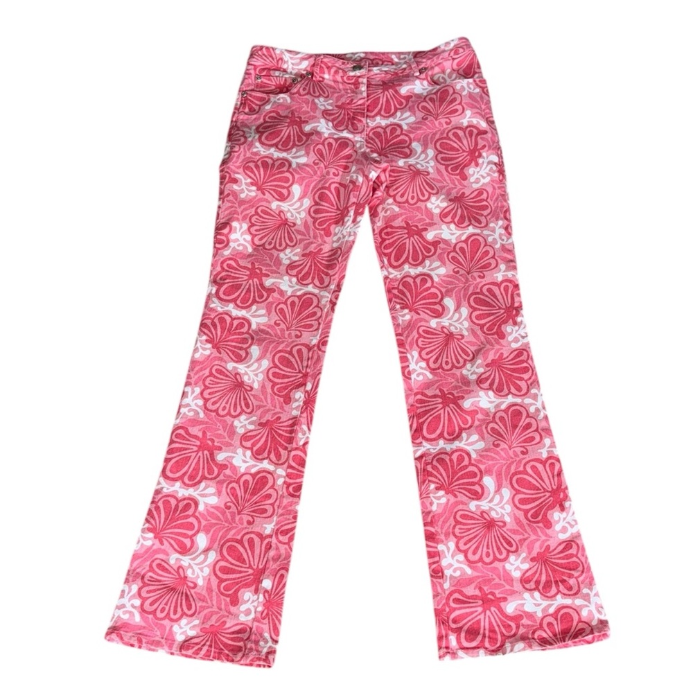Lilly Pulitzer Vintage Pink & White Shell Print Bootcut Flared Denim Jeans - 6